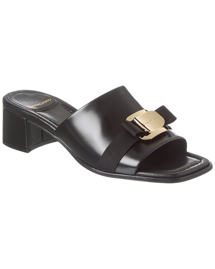 サンダル・ミュール SALVATORE FERRAGAMO Black Fabric And Leather Sandals Ferragamo Black Double-Strap Sandals Salvatore Ferragamo