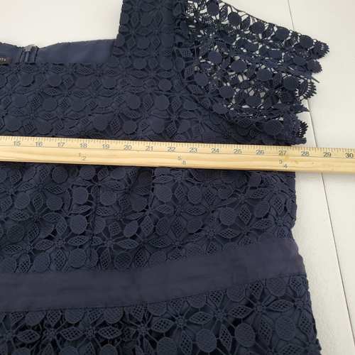 Talbots Damen Marineblau Blumen Spitze A-Linie Kleid Größe 24 W Quadratischer Ausschnitt Kurzarm - Bild 6 von 8