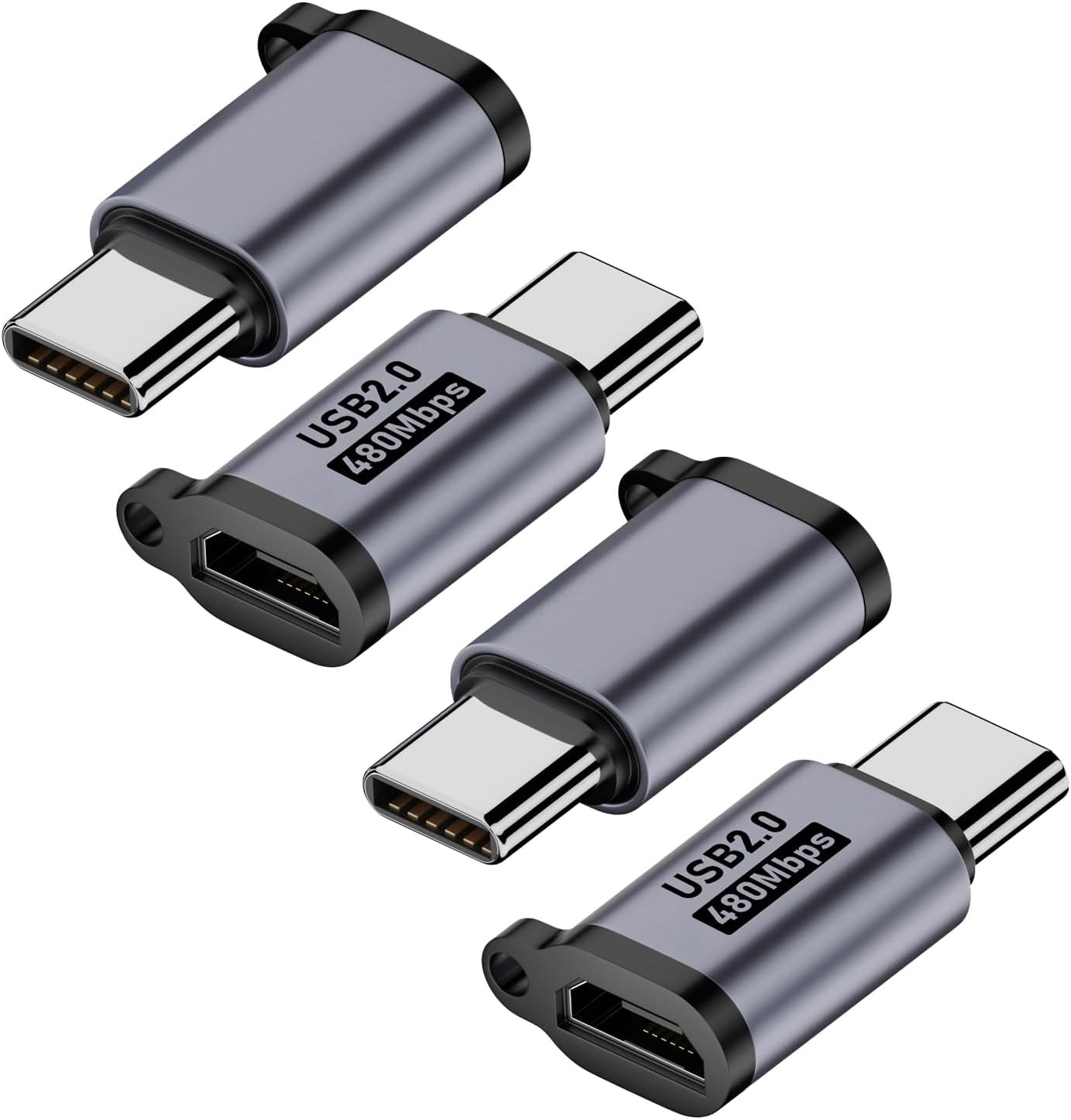 AreMe 4-Pack Grey Micro USB to USB C Adapter Female OTG Converter