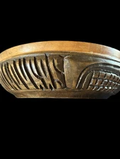 Wooden Serving Bowl Dinnerware Brown Carved Vintage Salad Dish Bowl Table Decor