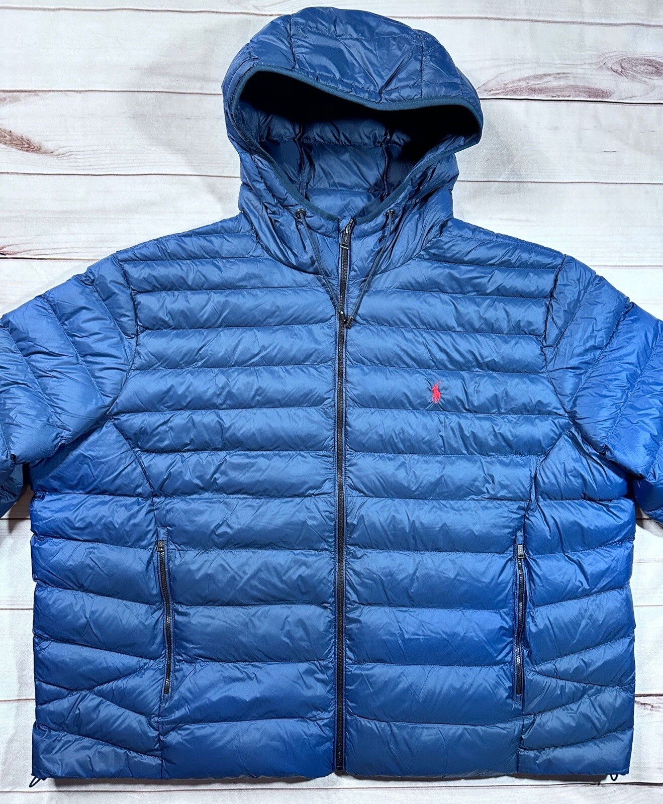 Polo Ralph Lauren uomo cappotto grande e alto blu 3XB piccolo pony piumino con cappuccio