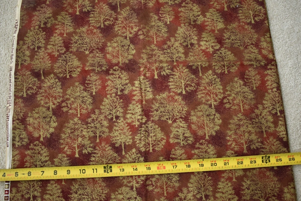 By 1/2 Yd, Metallic-Gold Trees on Reds Quilt Cotton, Cranston, P1221 - Image 3 of 4