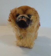 VINTAGE 1960's STEIFF MINIATURE 6" MOHAIR "PEKY" PEKINESE DOG w/ BUTTON TAG