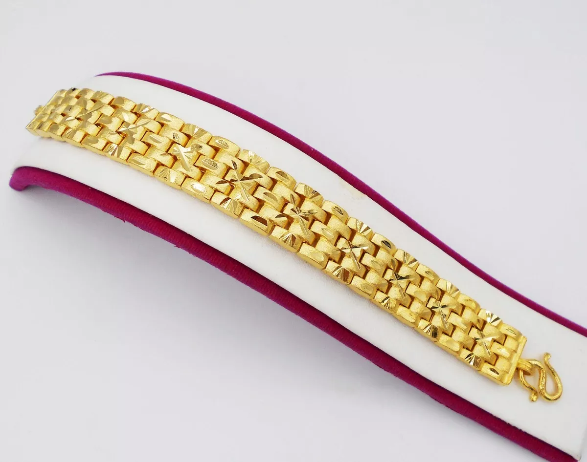 Men's High-Polish Curb Chain Bracelet 24K Yellow Gold 8.5