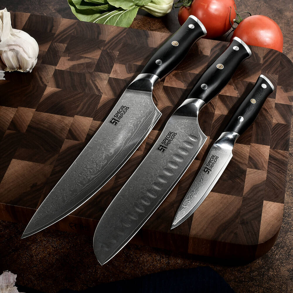 Juego de cuchillos de cocina profesionales con afilador de acero damasco 67 c...