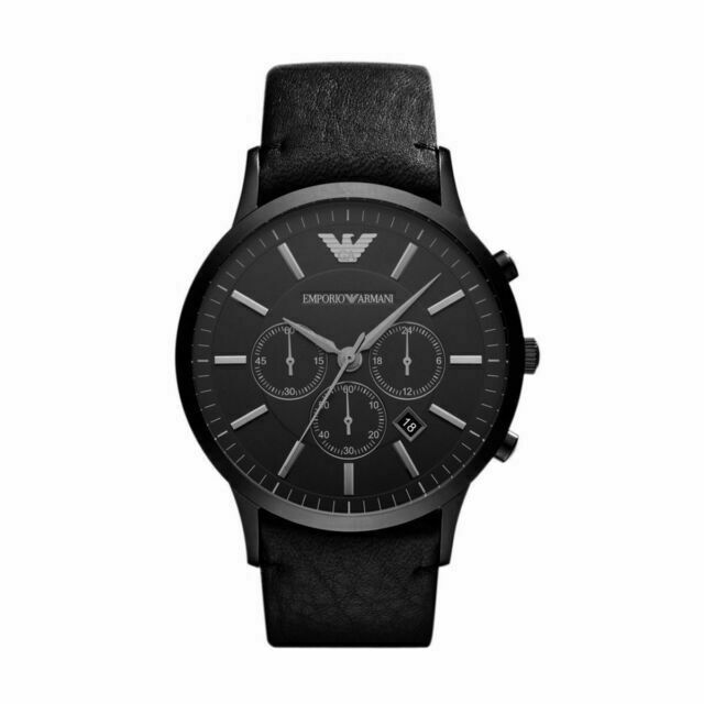 NEW EMPORIO ARMANI SPORTIVO AR2461 BLACK/LEATHER MENS CHRONOGRAPH