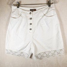 Vintage KiKoMo Shorts Size 11 12 High Waist White Lace Trim Rose Button 80s 90s