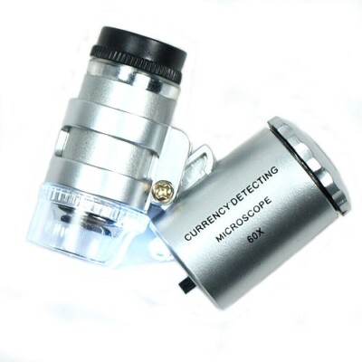 60X Mini LED UV Illuminated Pocket Microscope Loupe for Jewelry Coin Currency