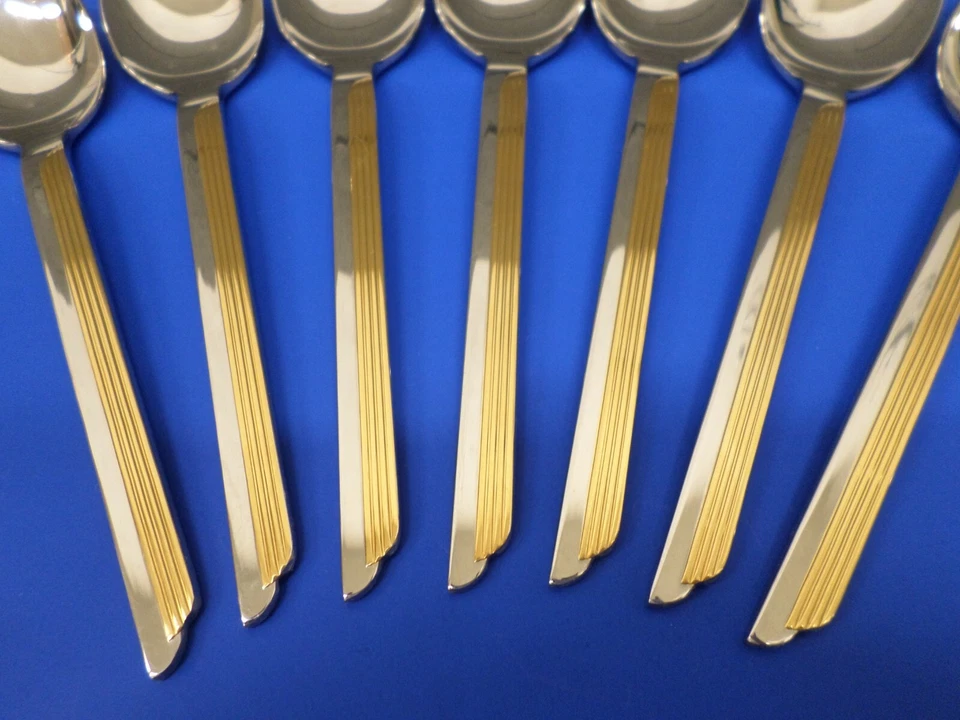 7 WMF Cromargan STRATOS GOLD Accent Glossy Stainless Japan Flatware SOUP SPOONS - Image 2 of 4