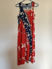 Women's Melissa Paige Petite Red White Blue Floral Maxi Dress Size Medium Petite