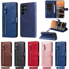 For Samsung S25 S24 S23 S22 S21 S20 S10 Series Zipper Leather Wallet Case Cover