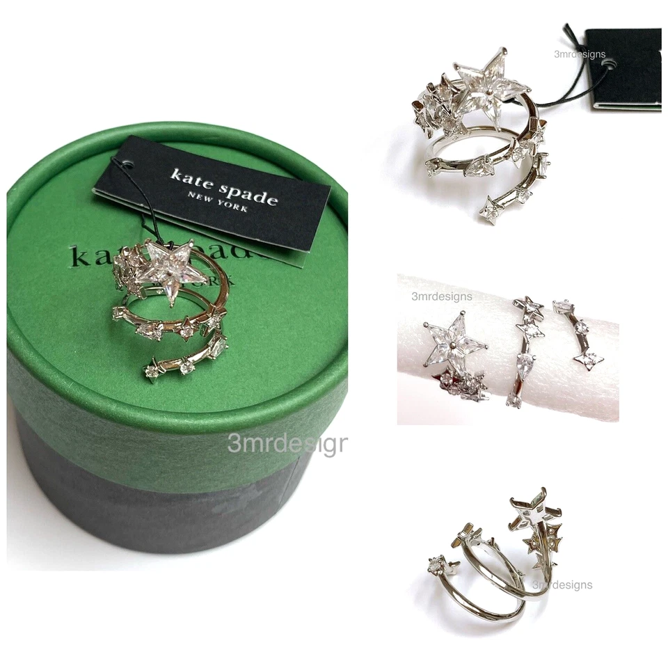 Nuevo con etiquetas Anillo envolvente Kate Spade COSMOS plateado latón circonita cúbica cristales-talla 7-AGOTADO Foto 3 de 4