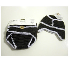Crocheted Hat Diaper Cover Baby Boy's Size 0-6 Months Football Brown Photo Prop