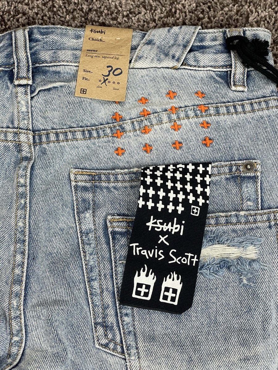 Travis Scott Ksubi Mens Blue Jeans X Stitched Up Chitch Skinny