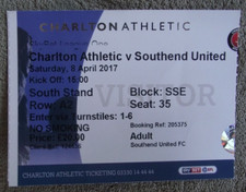 2016-17 Charlton Athletic  v Southend United  - League One  - Ticket Stub