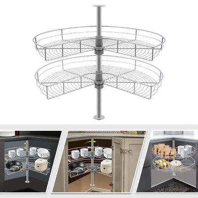 2-tier Versatile Cabinet Corner Organizer 360° Rotatiing Adjustable Height New