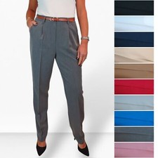 Ladies Tapered Trousers Smart High Waisted 31" Leg Full Length Trousers 8-22