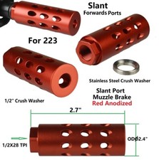 Red Slant Forwarder Port Low Concussion Muzzle Brake Compensator 1/2x28 TPI 223