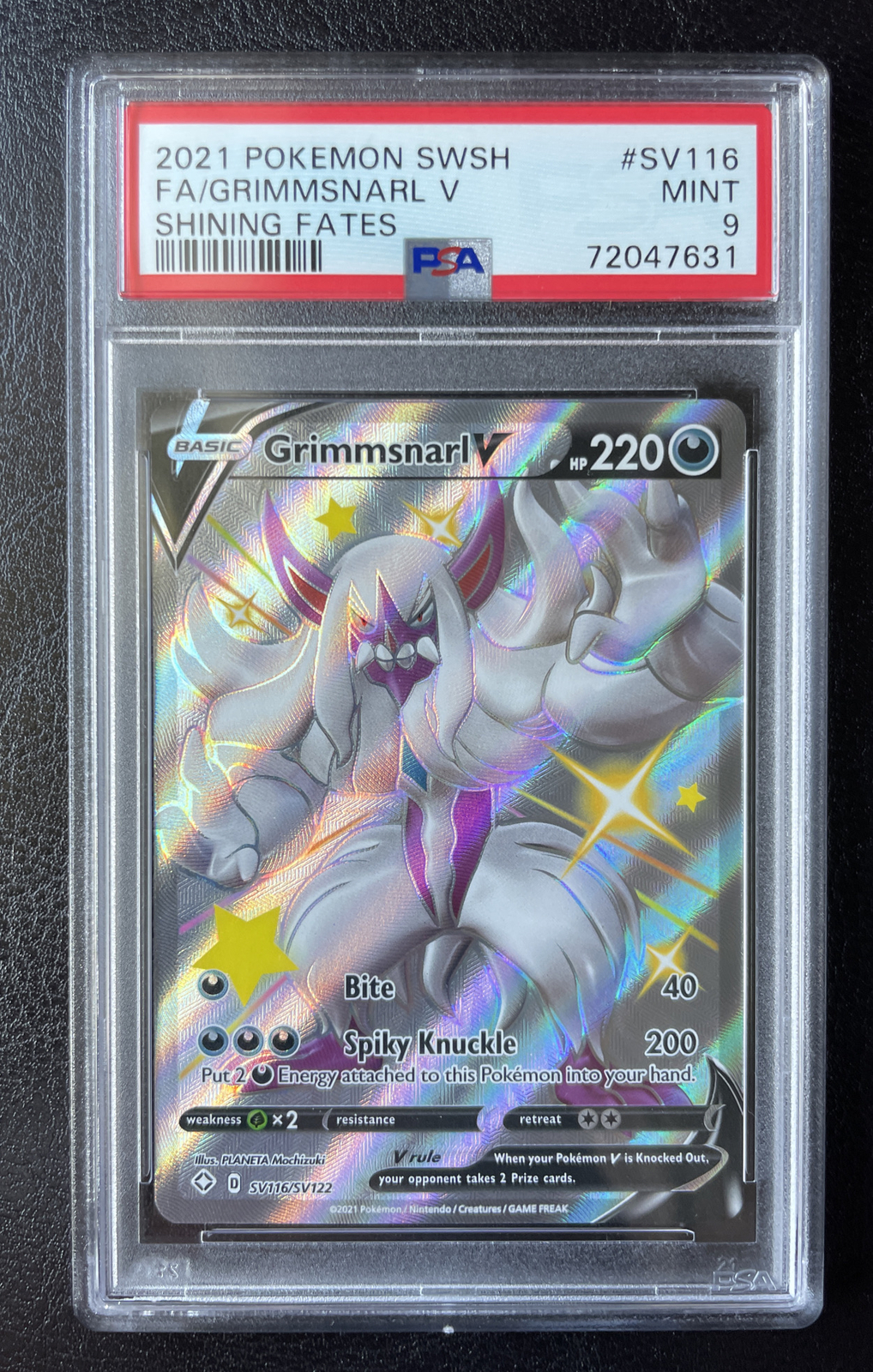 2021 Pokemon Shining Fates SV116 Full Art FA Grimmsnarl V PSA 9 Mint
