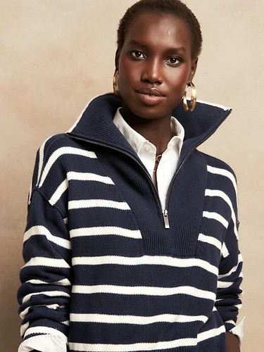 Half-Zip Sweater Large Navy Stripe 
