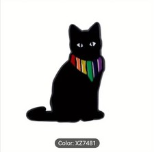 Cute Black Cat Gay Rainbow Pride Flag Bandana Collar Brooch Hat/Lapel Pin
