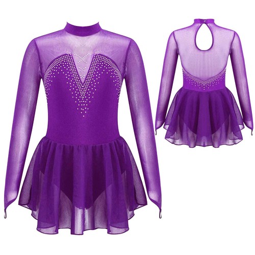 Niños Niñas Vestido de Patinaje Mangas Largas Gimnasia Ballet Leotardo Vestido Prendas de Baile - Imagen 35 de 58
