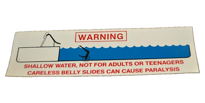 WARNING Dive Shallow Water BELLY SLIDES Ad Vintage STICKER MEYERCORD COMPANY LA