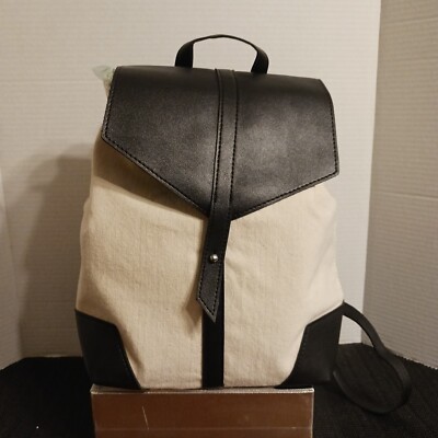 Deux Lux Demi Backpack Ivory Canvas Black Vegan Leather Trim