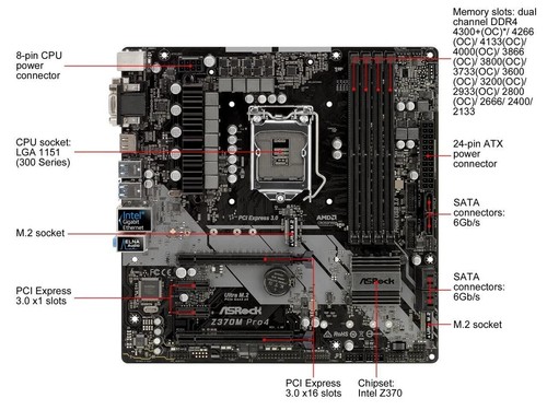 Carte mère ASRock Z370M Pro4 LGA1151 Z370 Micro ATX Intel Motherboard - Photo 5/6