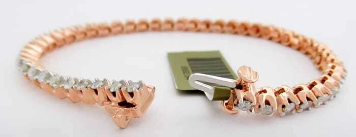 PULSERA TENIS DIAMANTE ORO ROSA 14K ORIGINAL 1,47 Cts - Nueva Con Etiqueta Foto 3 de 4