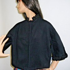 VTG 50s Cropped Swing Black Jacket Wool Curly Lamb Trim Collar Cuffs MCM Goth M