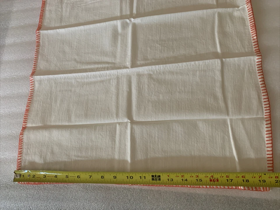 NEW White Cotton Table Napkins Cream With Orange Stitch Edge Pack of 4 - Image 3 of 4
