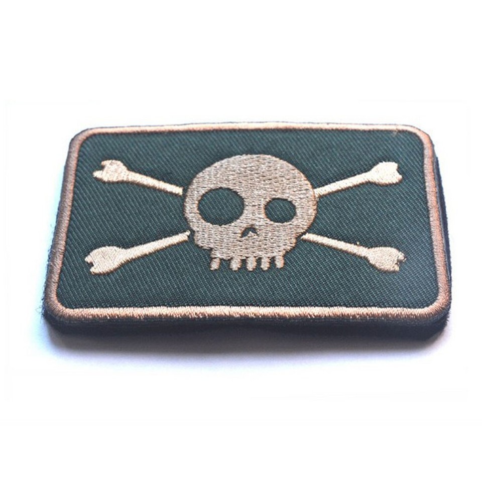 Skull and Crossbones Gold Skeleton Tactical Embroidered Hook Loop Patch ...
