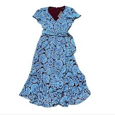 J. Crew Flutter Sleeve Summer Dress Women Size 4 Petite V Neck Blue Paisley NEW