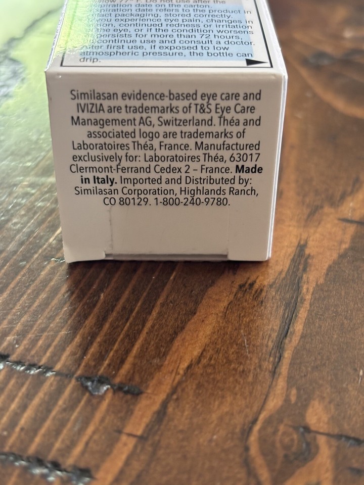 9 PK .33 OZ SIMILASAN IVIZIA STERILE LUBRICANT EYE DROPS PF SAFE