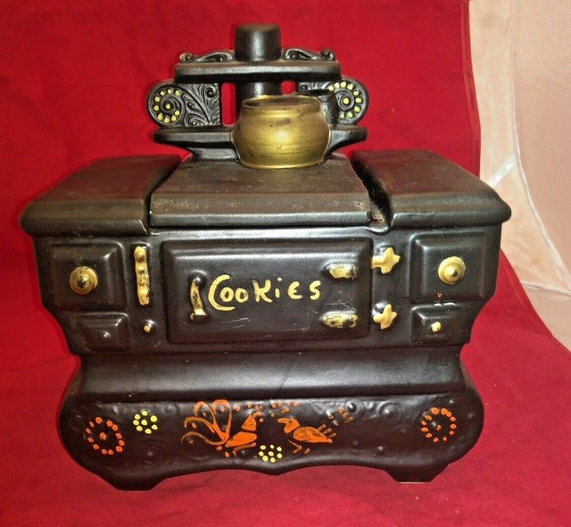 McCoy Pottery Stove Cookie Jar 9in Black Vintage Canister Wood Oven