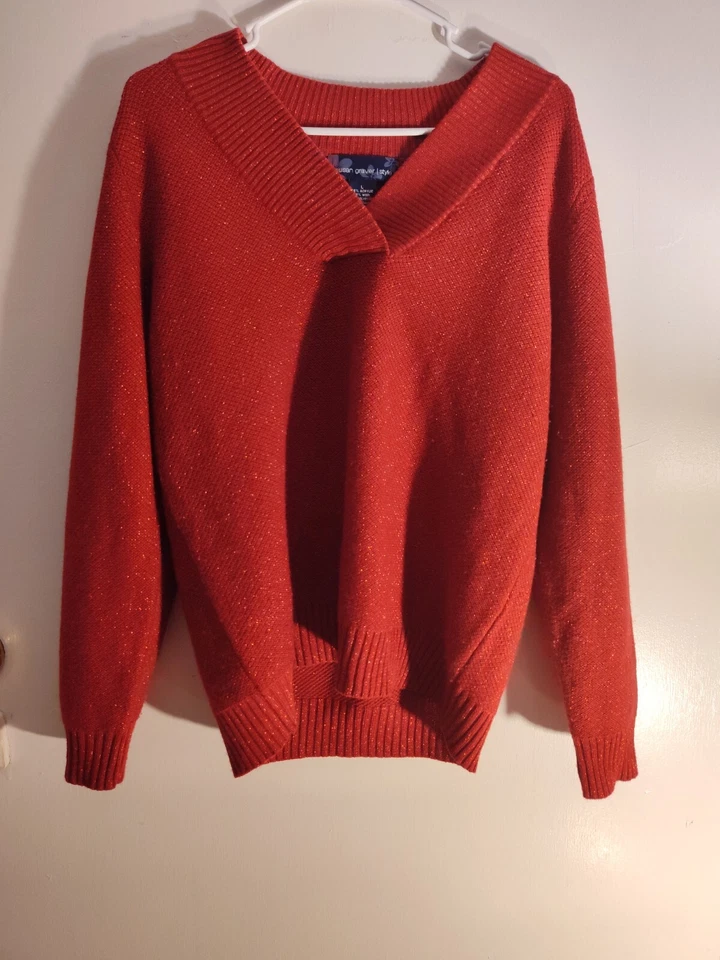 Suéter Susan Graver/Estilo L Rojo Brillante Mezcla de Lana Manga Larga Cuello en V Vacaciones Foto 3 de 4