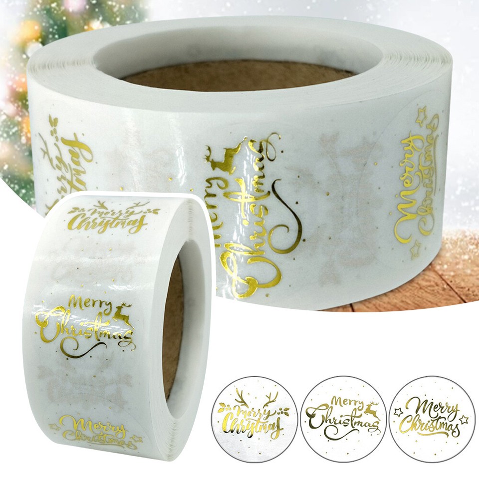 Clear Christmas Stickers Gold Xmas Labels Gift Merry Happy Craft Box