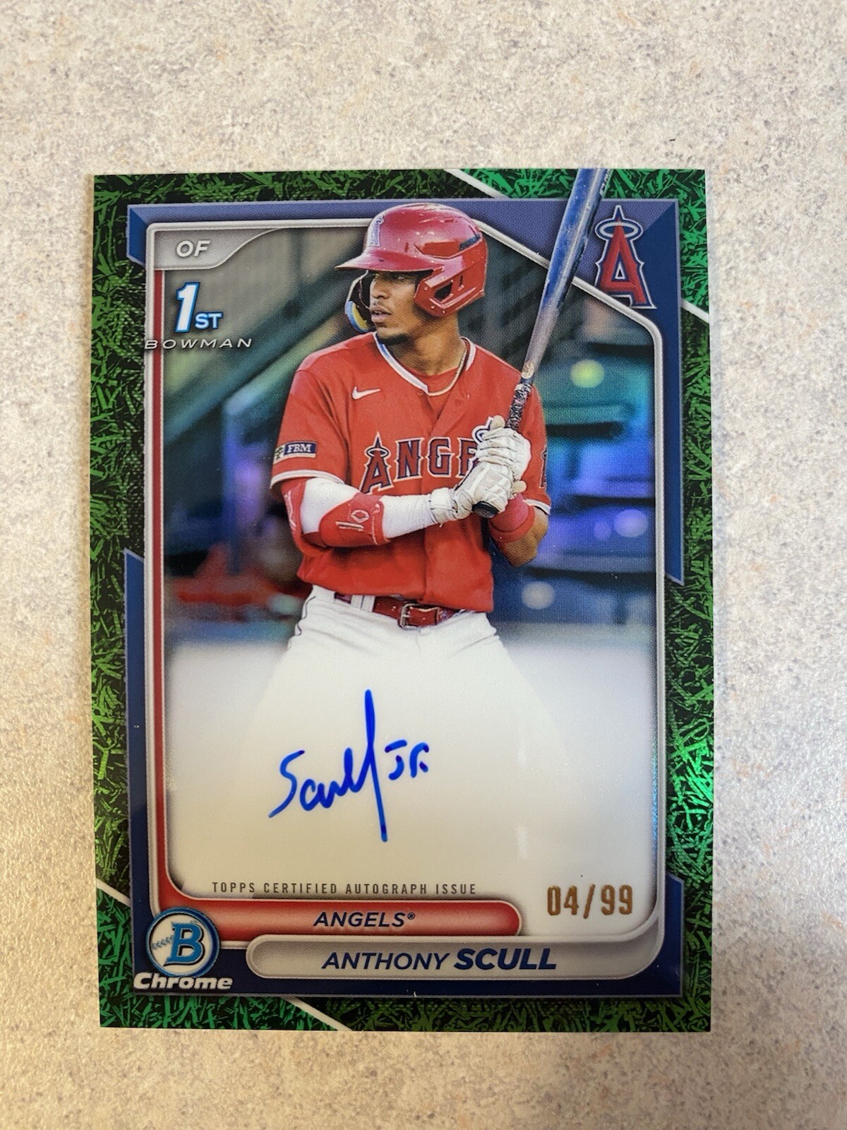 2024 Bowman Anthony Scull 1st Chrome Auto Green Grass Refractor /99 Angels