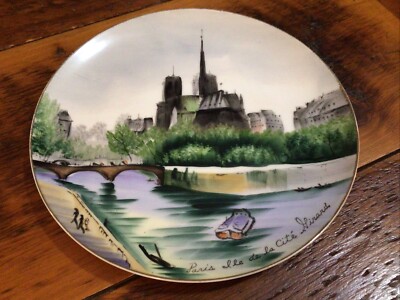 1950 s Arnart Creations Japan Paris Ile De La Cite Hand Painted Plate Girard