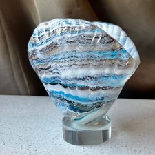 Blown Glass Shell Sculpture W/ Clear Base Decor Beachy Chic Art Ocean Decor