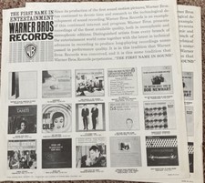 WARNER BROS. Records LP Inner Sleeves set of 2; circa 1962 