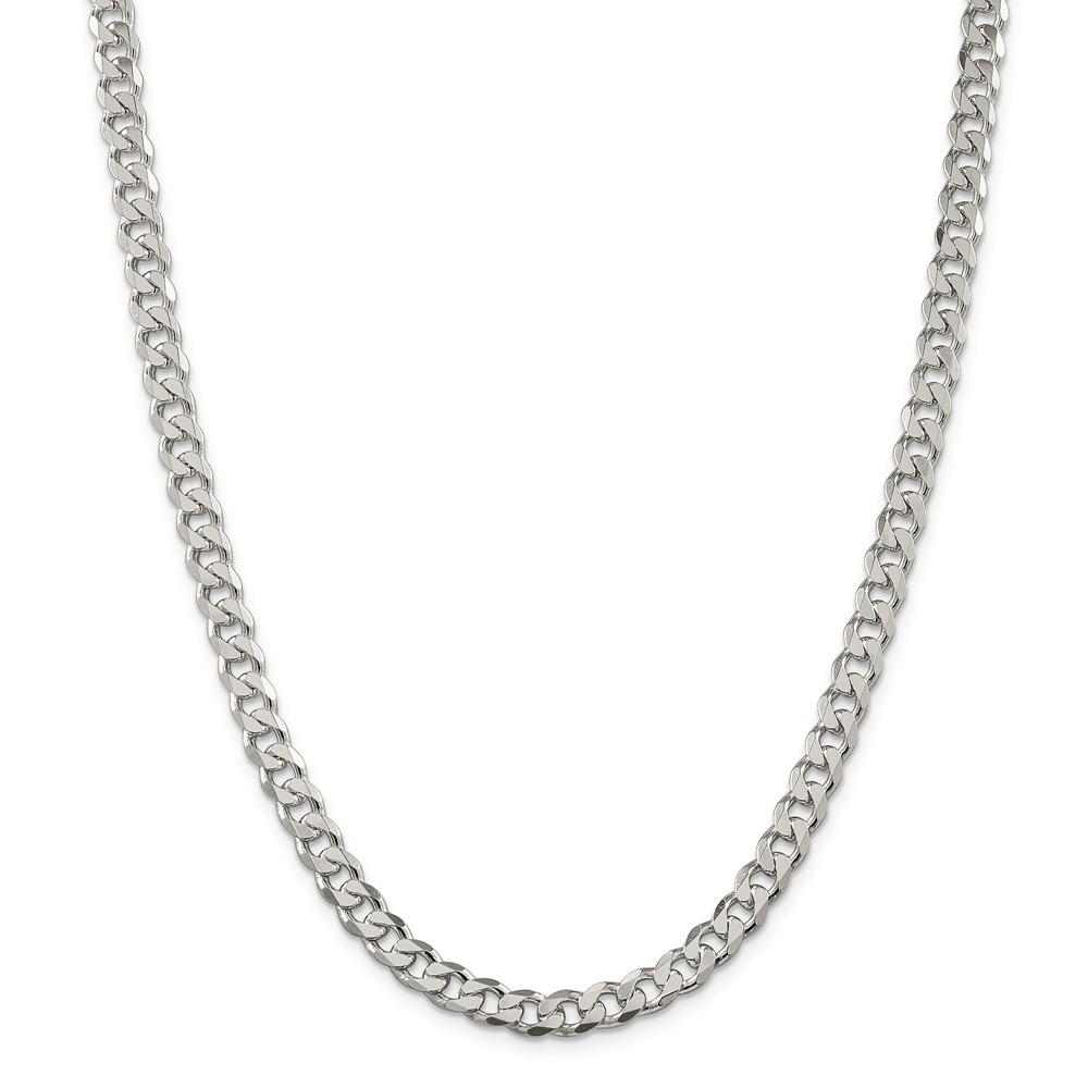 Sterling Silver 7mm Pave Diamond Cut Solid Curb Chain w/ Lobster Clasp 18" - 26"