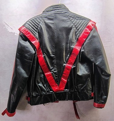 Vintage 80' Black Red Leather Jacket rare Canada Women's Reverse