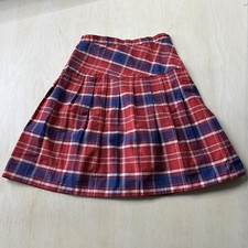 Vintage Red Plaid Pleated Skirt Womens S Knee Length A-Line Button Casual School