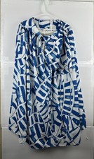 Blue White Abstract Print Maxi Dress Spaghetti Strap Tie Neck