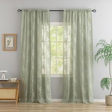 Sage Green Scalloped Curtains 90 inches 52"W x 90"L Pack of 2 Rose Sage Green