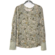 Knox Rose Waffle Knit Thermal Long Sleeve Shirt Womens Large Green Y2K Retro 