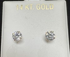 Real 14K Yellow Gold Synthetic Stone STUD EARRINGS Screw Backs 5MM