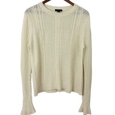 J. Crew Wool Sweater Fisherman Ivory Cable Knit Womens Size S Classic Minimal